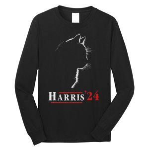 Cat Ladies For Kamala Funny Cat 2024 President Kamalaharris Long Sleeve Shirt