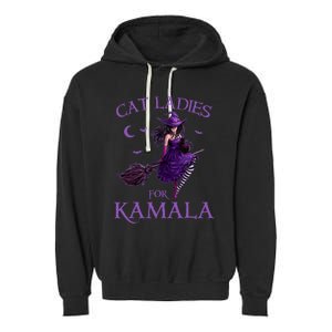 Cat Ladies For Kamala Harris 2024 Witches Harris Halloween Garment-Dyed Fleece Hoodie