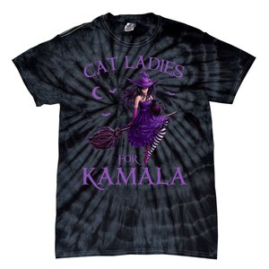 Cat Ladies For Kamala Harris 2024 Witches Harris Halloween Tie-Dye T-Shirt