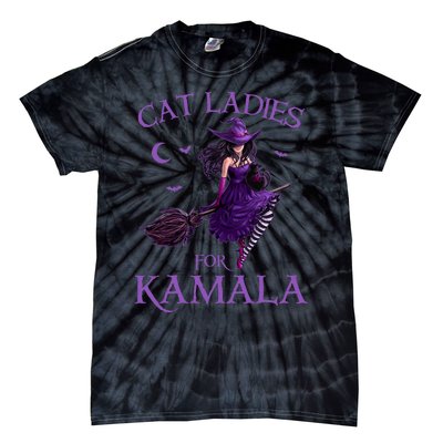 Cat Ladies For Kamala Harris 2024 Witches Harris Halloween Tie-Dye T-Shirt