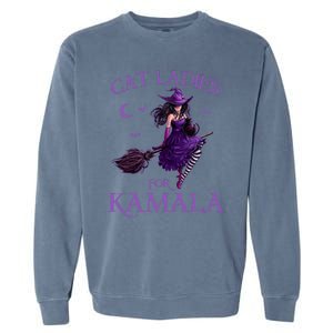 Cat Ladies For Kamala Harris 2024 Witches Harris Halloween Garment-Dyed Sweatshirt