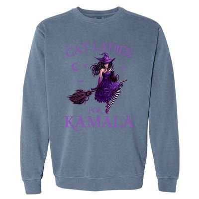 Cat Ladies For Kamala Harris 2024 Witches Harris Halloween Garment-Dyed Sweatshirt