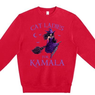 Cat Ladies For Kamala Harris 2024 Witches Harris Halloween Premium Crewneck Sweatshirt