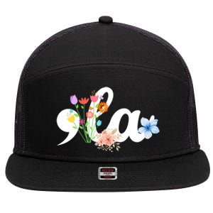 Comma La Floral Kamala Harris President 2024 Coma La Flowers Cool Gift 7 Panel Mesh Trucker Snapback Hat