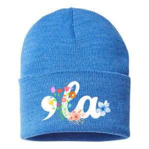 Comma La Floral Kamala Harris President 2024 Coma La Flowers Cool Gift Sustainable Knit Beanie