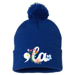 Comma La Floral Kamala Harris President 2024 Coma La Flowers Cool Gift Pom Pom 12in Knit Beanie