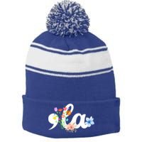 Comma La Floral Kamala Harris President 2024 Coma La Flowers Cool Gift Stripe Pom Pom Beanie