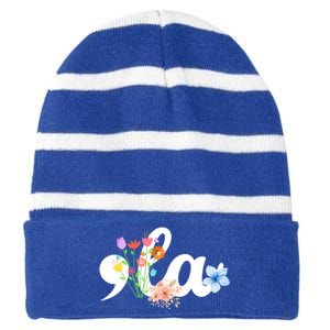 Comma La Floral Kamala Harris President 2024 Coma La Flowers Cool Gift Striped Beanie with Solid Band