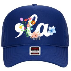 Comma La Floral Kamala Harris President 2024 Coma La Flowers Cool Gift High Crown Mesh Back Trucker Hat