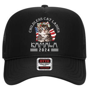 Cat Lady Fun Childless Cat Ladies 2024 High Crown Mesh Back Trucker Hat