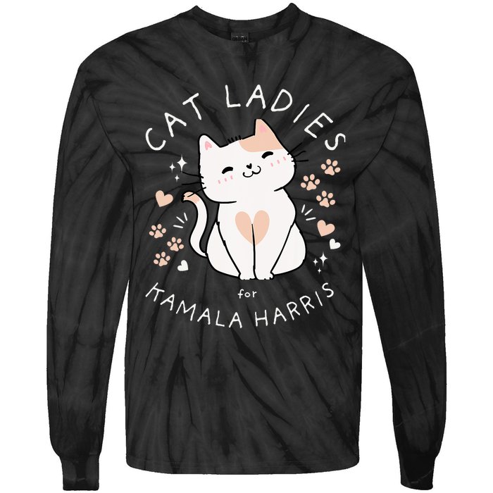 Cat Ladies For Kamala Harris Tie-Dye Long Sleeve Shirt