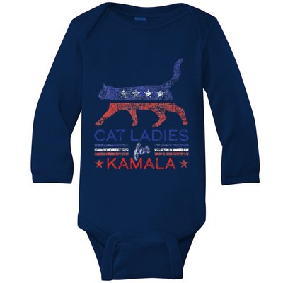 Cat Ladies For Kamala Funny Democrat Cat For Cat Lady Baby Long Sleeve Bodysuit