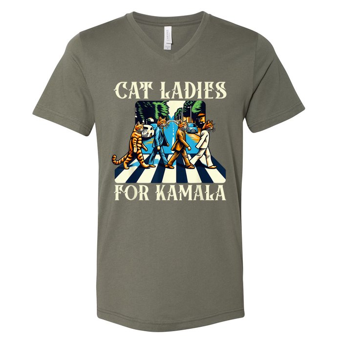 Cat Ladies For Kamala Childless Cat Ladies Not Going Street V-Neck T-Shirt