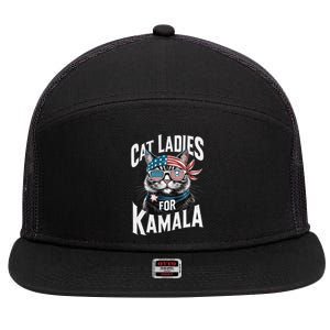 Cat Ladies For Kamala 2024 President Kamalaharris Gift 7 Panel Mesh Trucker Snapback Hat