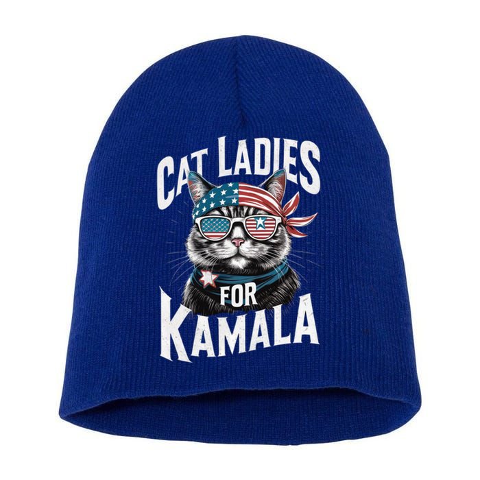 Cat Ladies For Kamala 2024 President Kamalaharris Gift Short Acrylic Beanie