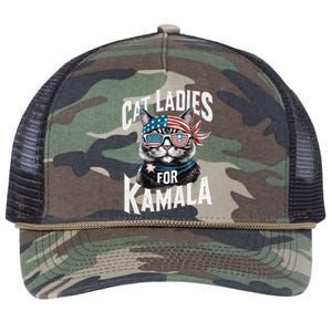 Cat Ladies For Kamala 2024 President Kamalaharris Gift Retro Rope Trucker Hat Cap