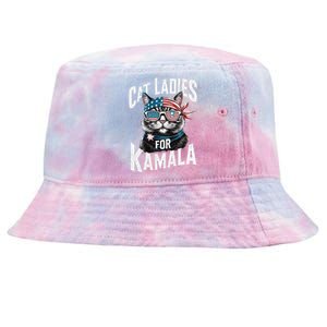 Cat Ladies For Kamala 2024 President Kamalaharris Gift Tie-Dyed Bucket Hat