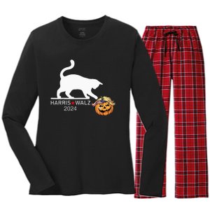 Cat Ladies For Kamala Harris Funny Trump Hair 2024 Women's Long Sleeve Flannel Pajama Set 