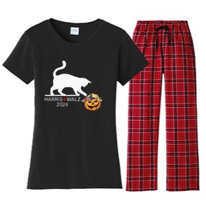 Cat Ladies For Kamala Harris Funny Trump Hair 2024 Women's Flannel Pajama Set