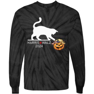 Cat Ladies For Kamala Harris Funny Trump Hair 2024 Tie-Dye Long Sleeve Shirt