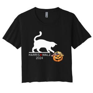 Cat Ladies For Kamala Harris Funny Trump Hair 2024 Women's Crop Top Tee