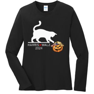 Cat Ladies For Kamala Harris Funny Trump Hair 2024 Ladies Long Sleeve Shirt