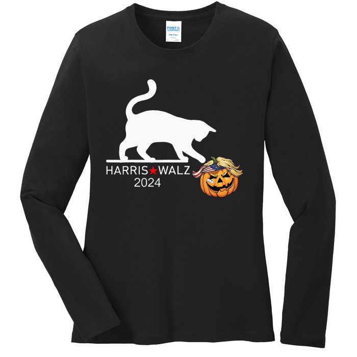 Cat Ladies For Kamala Harris Funny Trump Hair 2024 Ladies Long Sleeve Shirt