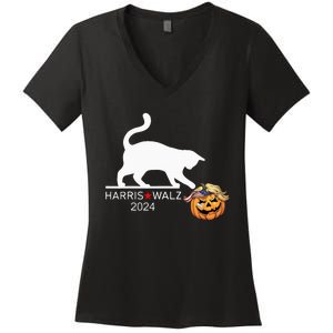 Cat Ladies For Kamala Harris Funny Trump Hair 2024 Women's V-Neck T-Shirt