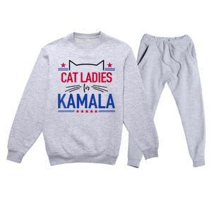 Cat Ladies For Kamala Funny Cat 2024 President Kamala Harris Premium Crewneck Sweatsuit Set