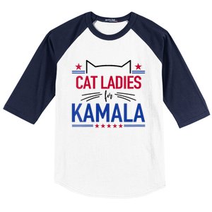 Cat Ladies For Kamala Funny Cat 2024 President Kamala Harris Baseball Sleeve Shirt