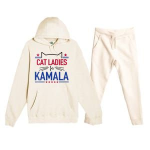 Cat Ladies For Kamala Funny Cat 2024 President Kamala Harris Premium Hooded Sweatsuit Set