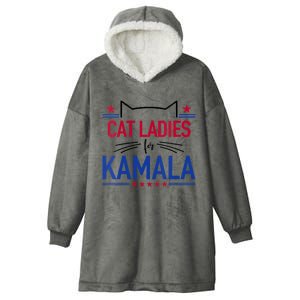 Cat Ladies For Kamala Funny Cat 2024 President Kamala Harris Hooded Wearable Blanket