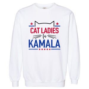 Cat Ladies For Kamala Funny Cat 2024 President Kamala Harris Garment-Dyed Sweatshirt