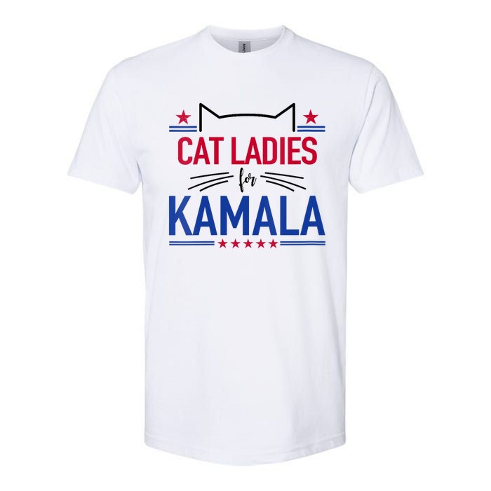 Cat Ladies For Kamala Funny Cat 2024 President Kamala Harris Softstyle CVC T-Shirt