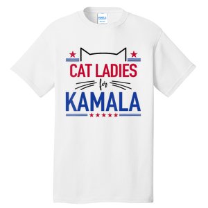 Cat Ladies For Kamala Funny Cat 2024 President Kamala Harris Tall T-Shirt