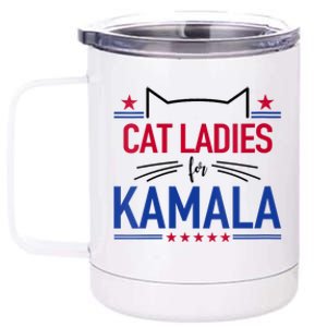 Cat Ladies For Kamala Funny Cat 2024 President Kamala Harris 12 oz Stainless Steel Tumbler Cup