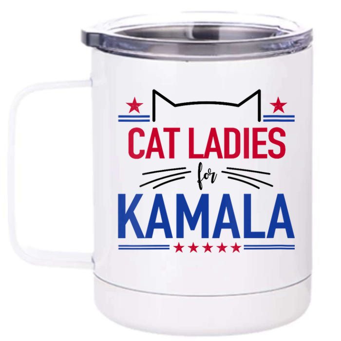 Cat Ladies For Kamala Funny Cat 2024 President Kamala Harris 12 oz Stainless Steel Tumbler Cup