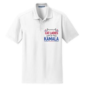 Cat Ladies For Kamala Funny Cat 2024 President Kamala Harris Dry Zone Grid Polo