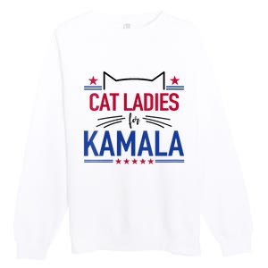 Cat Ladies For Kamala Funny Cat 2024 President Kamala Harris Premium Crewneck Sweatshirt