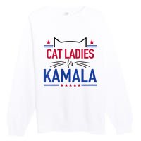 Cat Ladies For Kamala Funny Cat 2024 President Kamala Harris Premium Crewneck Sweatshirt