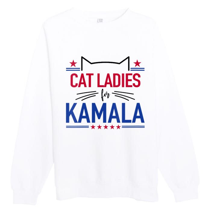 Cat Ladies For Kamala Funny Cat 2024 President Kamala Harris Premium Crewneck Sweatshirt