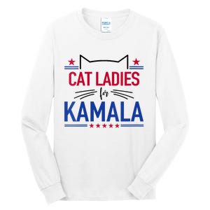 Cat Ladies For Kamala Funny Cat 2024 President Kamala Harris Tall Long Sleeve T-Shirt