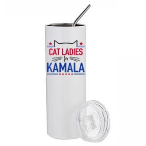 Cat Ladies For Kamala Funny Cat 2024 President Kamala Harris Stainless Steel Tumbler