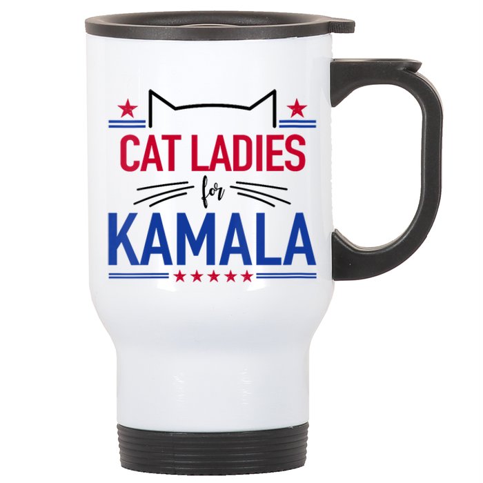 Cat Ladies For Kamala Funny Cat 2024 President Kamala Harris Stainless Steel Travel Mug