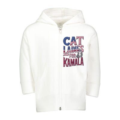 Cat Ladies For Kamala Patriotic Usa Flag Typography Design Toddler Zip Fleece Hoodie