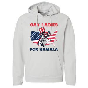 Cat Ladies For Kamala Funny Cat Lady 2024 Performance Fleece Hoodie