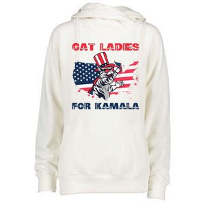 Cat Ladies For Kamala Funny Cat Lady 2024 Womens Funnel Neck Pullover Hood