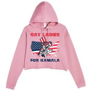 Cat Ladies For Kamala Funny Cat Lady 2024 Crop Fleece Hoodie