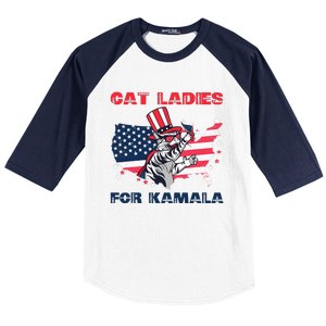 Cat Ladies For Kamala Funny Cat Lady 2024 Baseball Sleeve Shirt