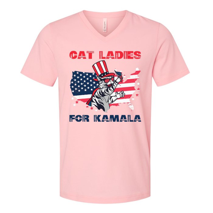 Cat Ladies For Kamala Funny Cat Lady 2024 V-Neck T-Shirt